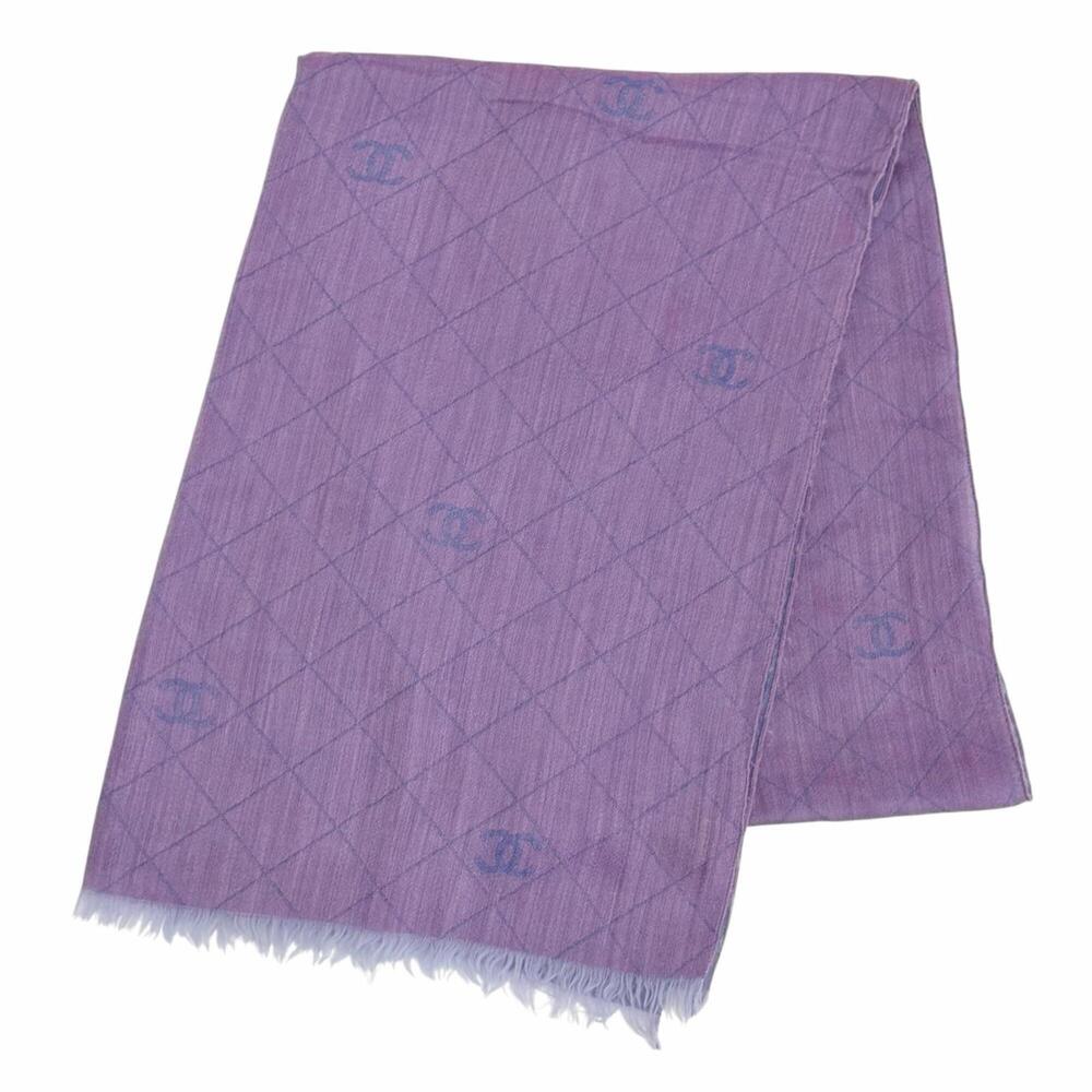 CHANEL 13S Cashmere Cotton Coco Mark Matelassé Fringe Large Stole/Scarf Shawl...